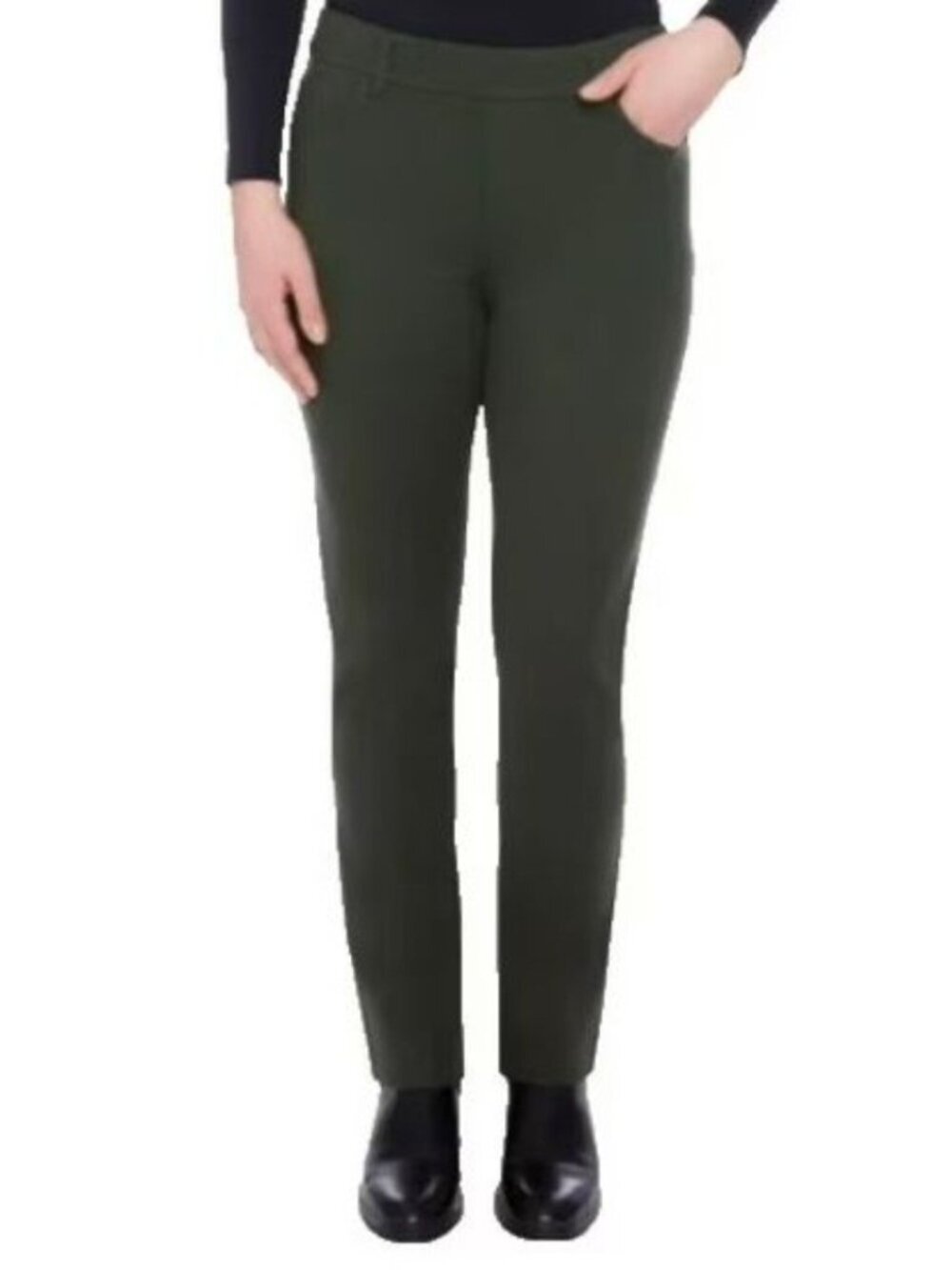 NWT S.C. & Co. Women's M Pull-On Slim Leg 5 Pocket Pants Green Rayon Blend J1928